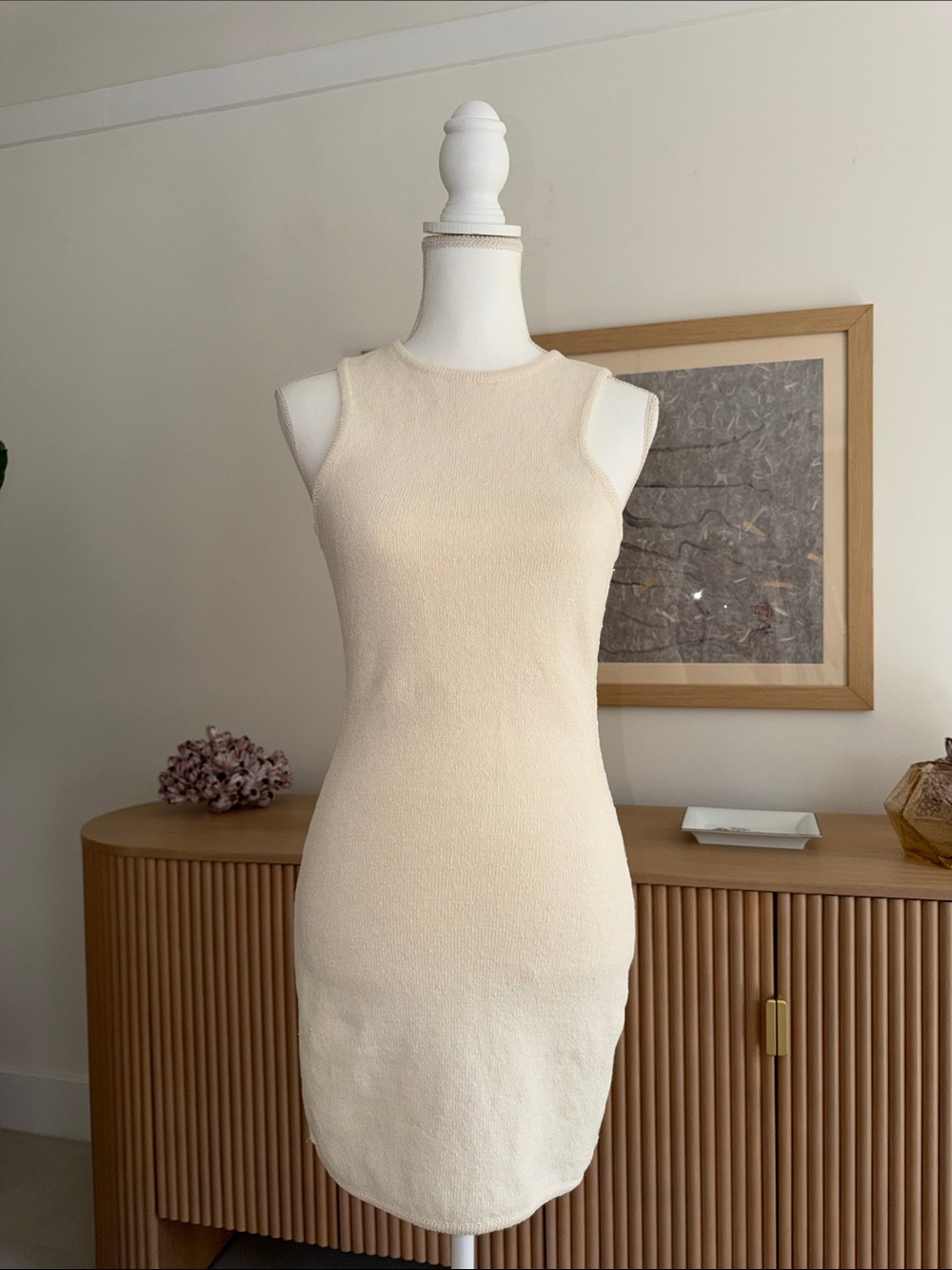 Sleeveless Cream Knit Bodycon Dress by
